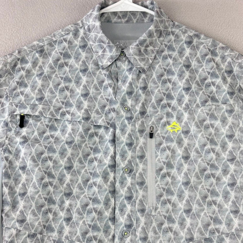 Loco Skailz Fishing Shirt‎ Mens M Gray Scale Pattern Short Sleeve Performance